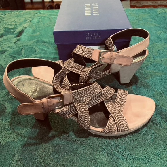 Stuart Weitzman Swinglish Crinkle Raffia Sling-back Sandal//Heel - Picture 3 of 5